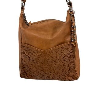 The Sak Lucia Brown Leather Laser Cut Crossbody Strap Shoulder Bag Purse Clean